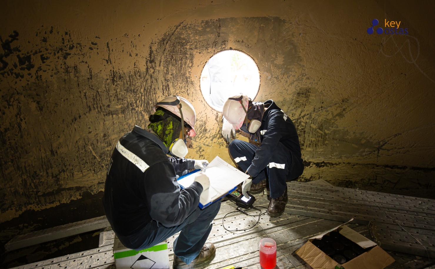 2 people working in confined space on construction site