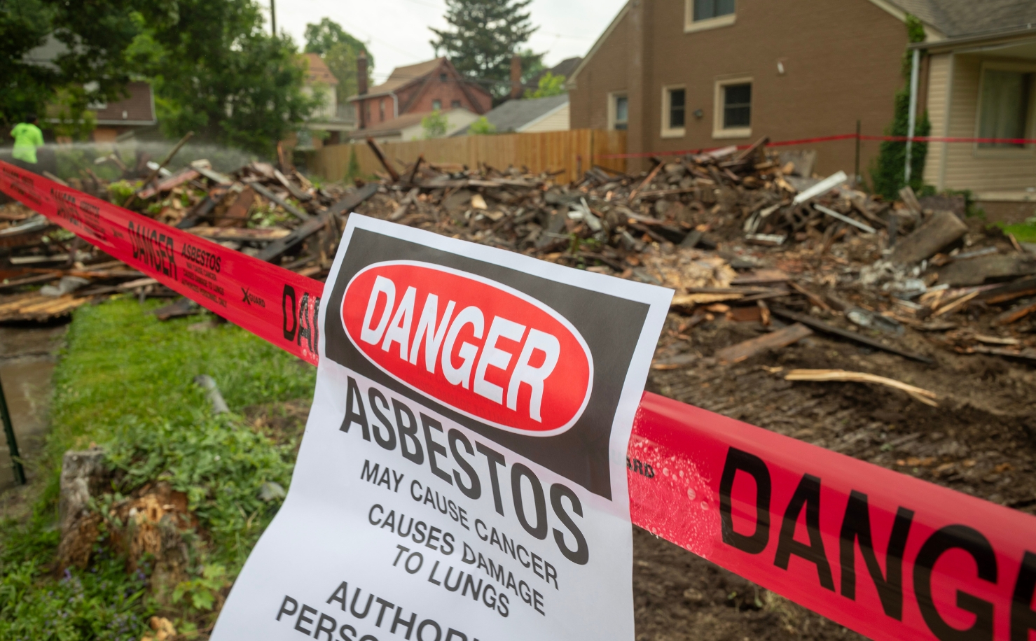 hazardous outdoor environment with red tape warning for danger