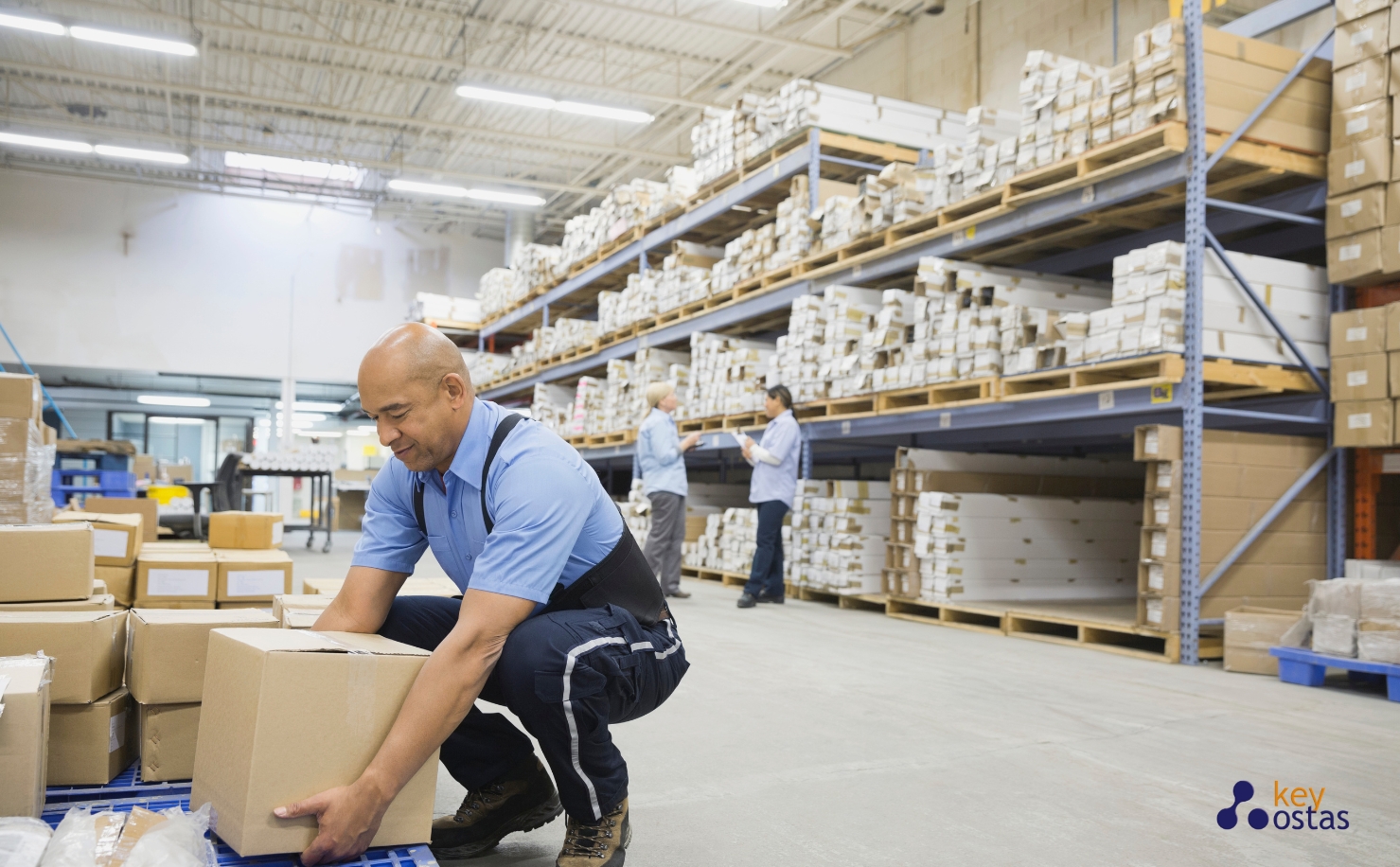 manual handling course: man lifting box in warehouse